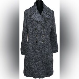 Ivanka Trump Charcoal Bouclé Wool Double-Breasted Retro-Inspired Winter Pea Coat